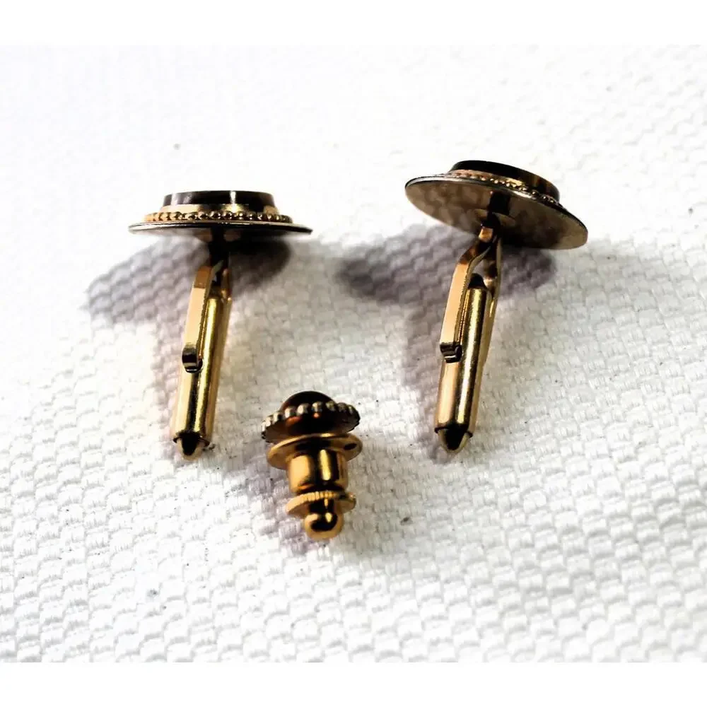 Vintage KREMENTZ Cuff Link and Tie Tac Set with Tiger Eye Stones